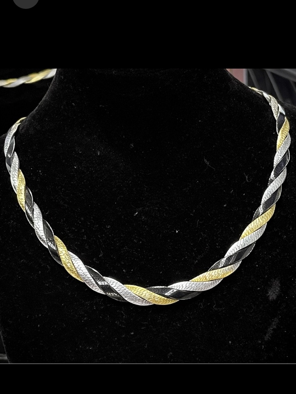 18k Gold Silver Black Reversible Technibond Diamond Cut Herringbone Necklace HSN